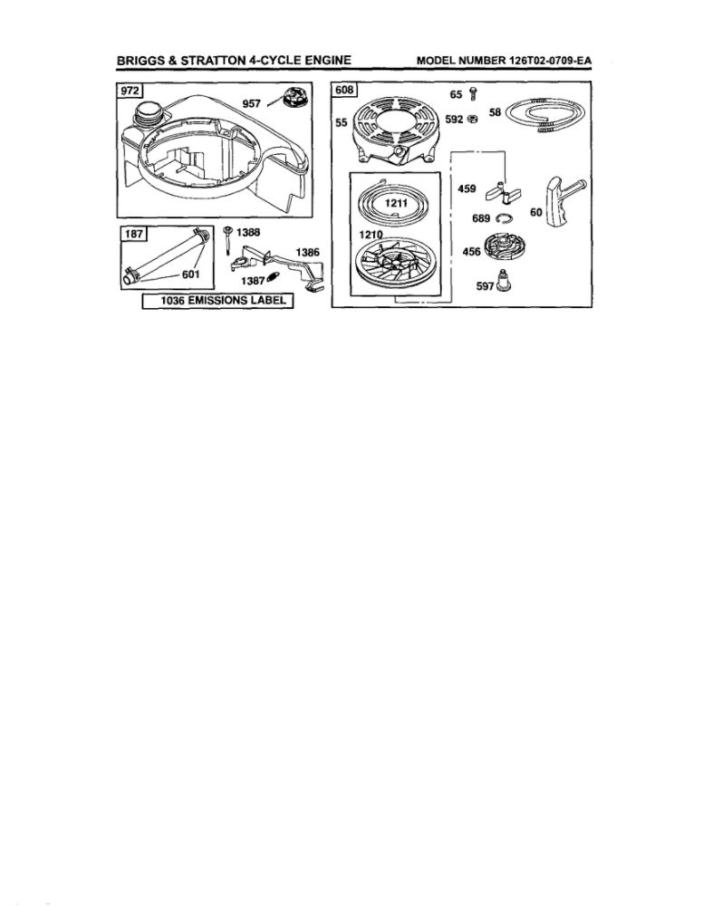 Rewind Starter/Fuel Tank Diagram and Parts List for 126T02-0709-EA  Briggs and Stratton Engine